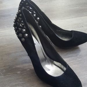 Dollhouse Black Suede Studded Heels